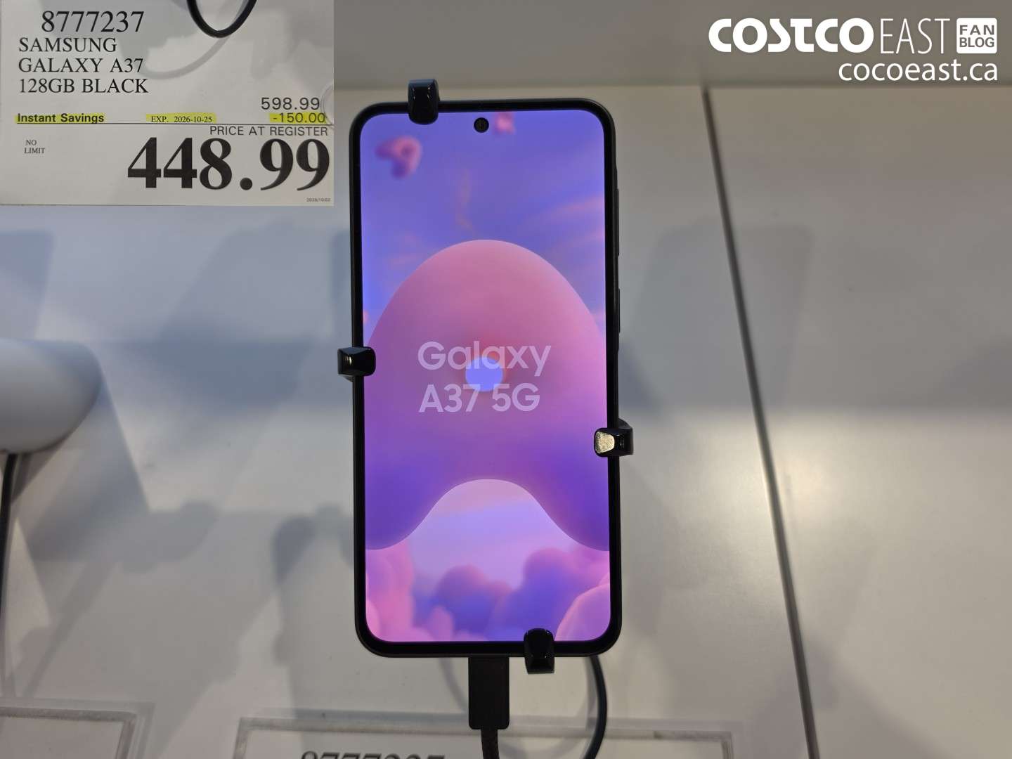 8777237 SAMSUNG GALAXY A37 128GB BLACK ($150.00 INSTANT SAVINGS EXPIRES ON 2026-10-25) $448.99