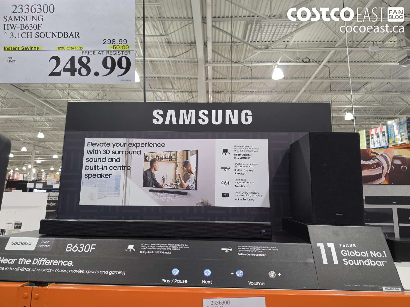2336300 SAMSUNG HW-B630F 3.1CH SOUNDBAR ($50.00 INSTANT SAVINGS EXPIRES ON 2026-10-25) $248.99