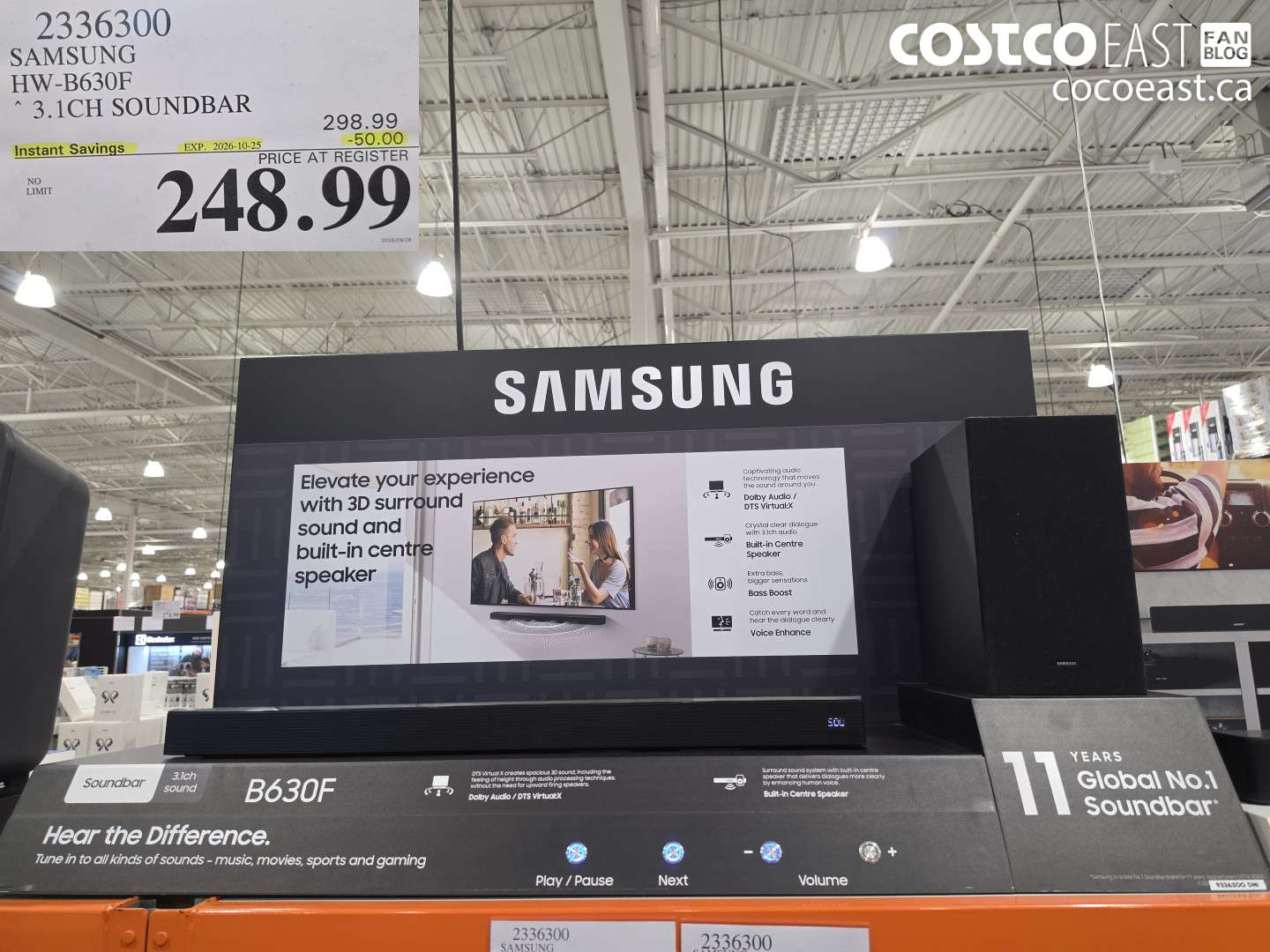 2336300 SAMSUNG HW-B630F 3.1CH SOUNDBAR ($50.00 INSTANT SAVINGS EXPIRES ON 2026-10-25) $248.99