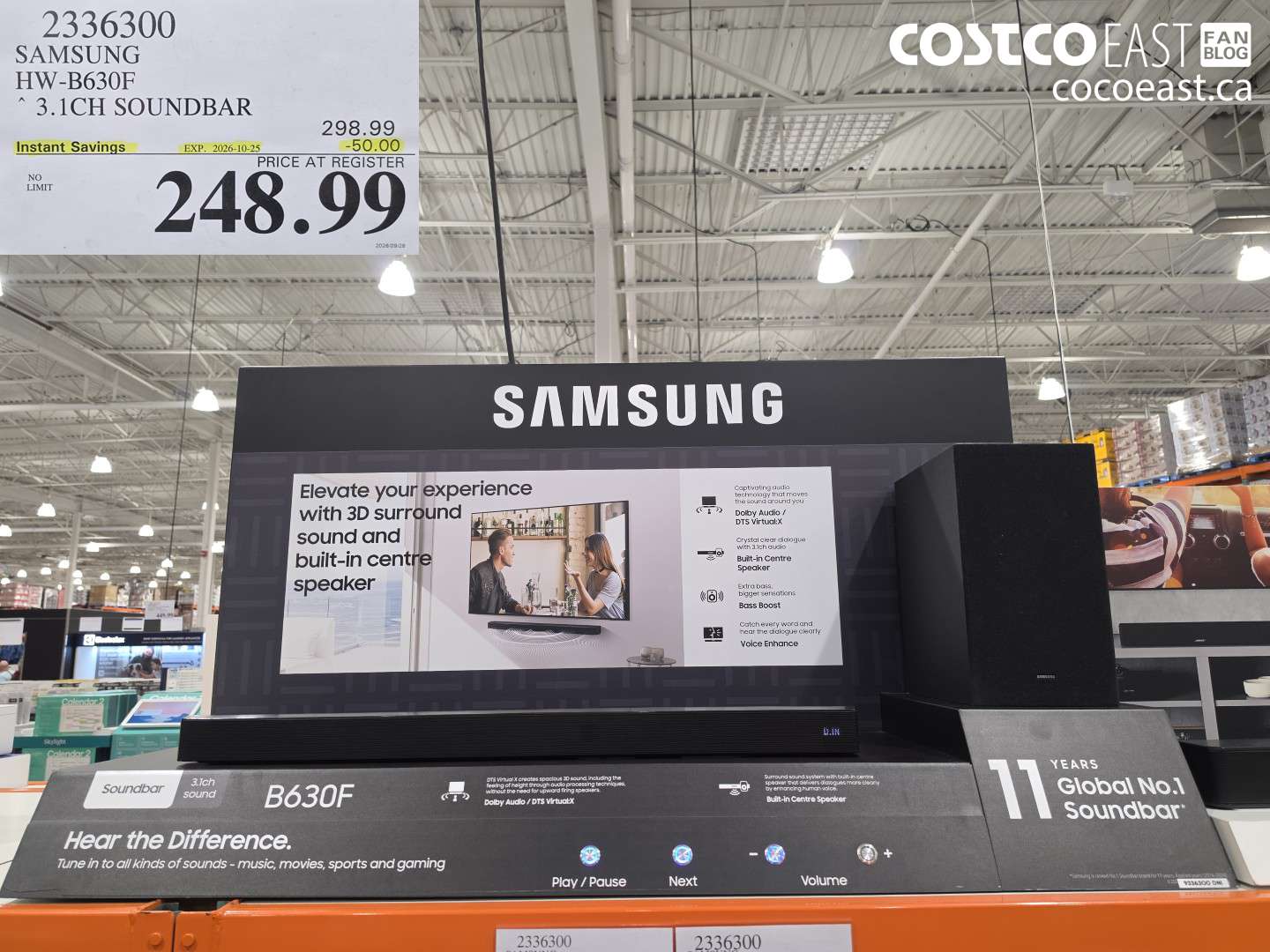 2336300 SAMSUNG HW-B630F 3.1CH SOUNDBAR ($50.00 INSTANT SAVINGS EXPIRES ON 2026-10-25) $248.99