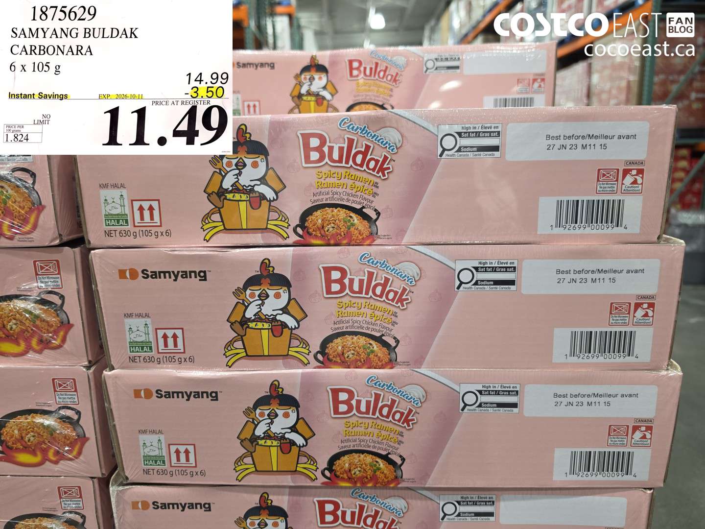 1875629 SAMYANG BULDAK CARBONARA 6 X 105 G ($3.50 INSTANT SAVINGS EXPIRES ON 2026-10-11) $11.49