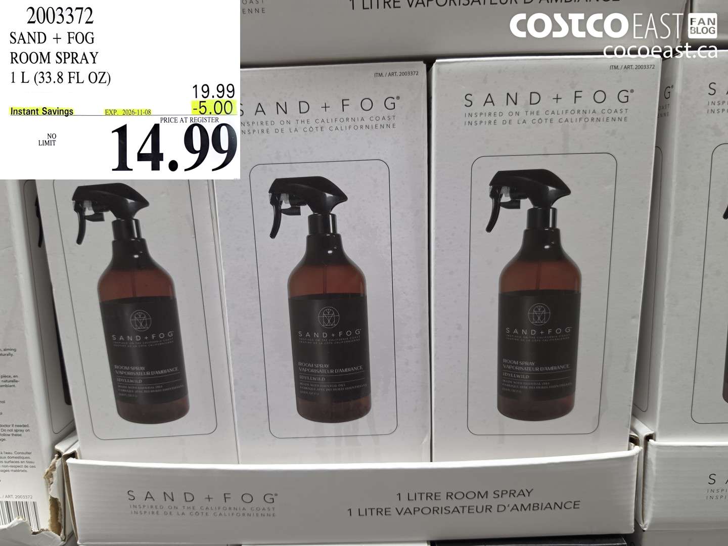 2003372 SAND + FOG ROOM SPRAY 1 L (33.8 FL OZ) ($5.00 INSTANT SAVINGS EXPIRES ON 2026-11-08) $14.99