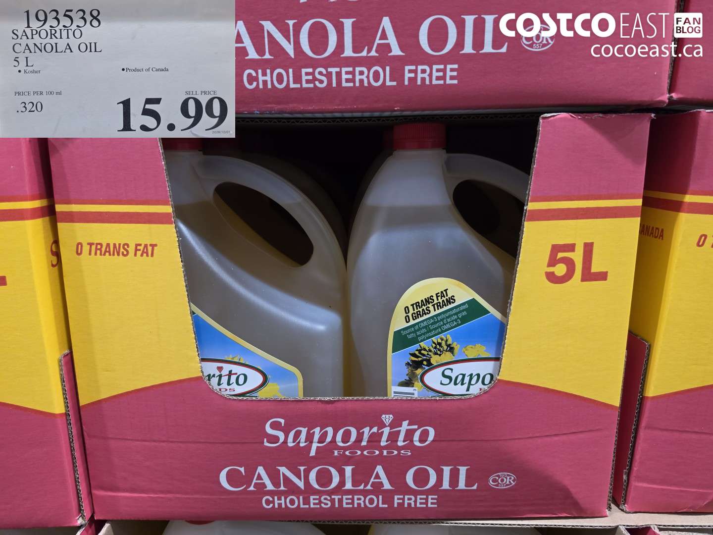 193538 SAPORITO CANOLA OIL 5 L $15.99