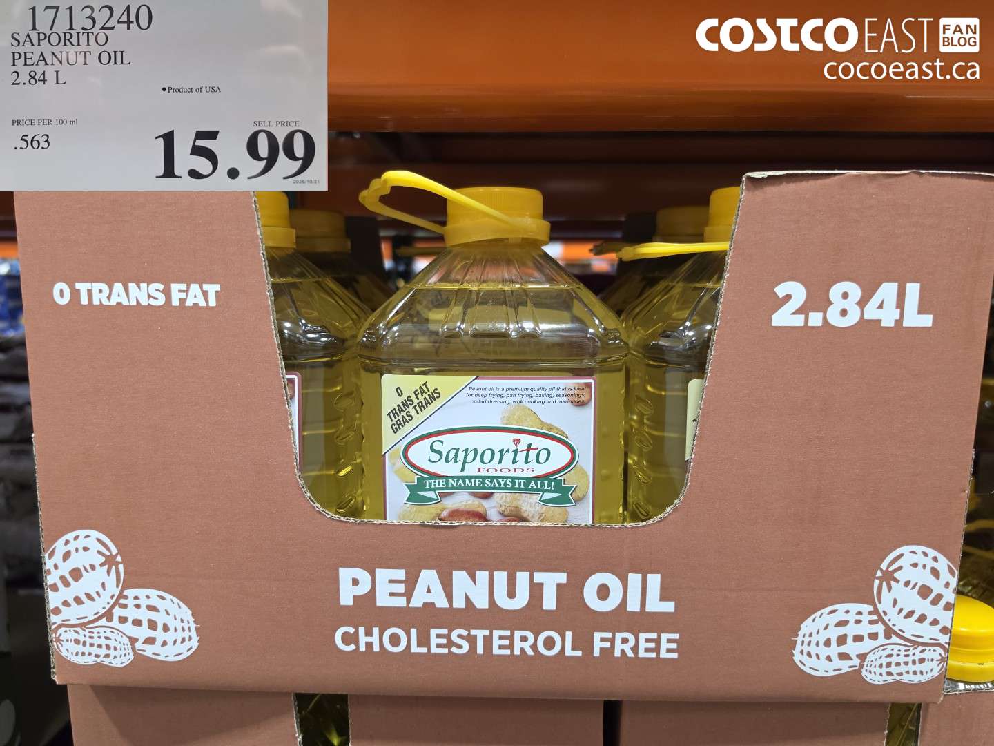 1713240 SAPORITO PEANUT OIL 2.84 L $15.99