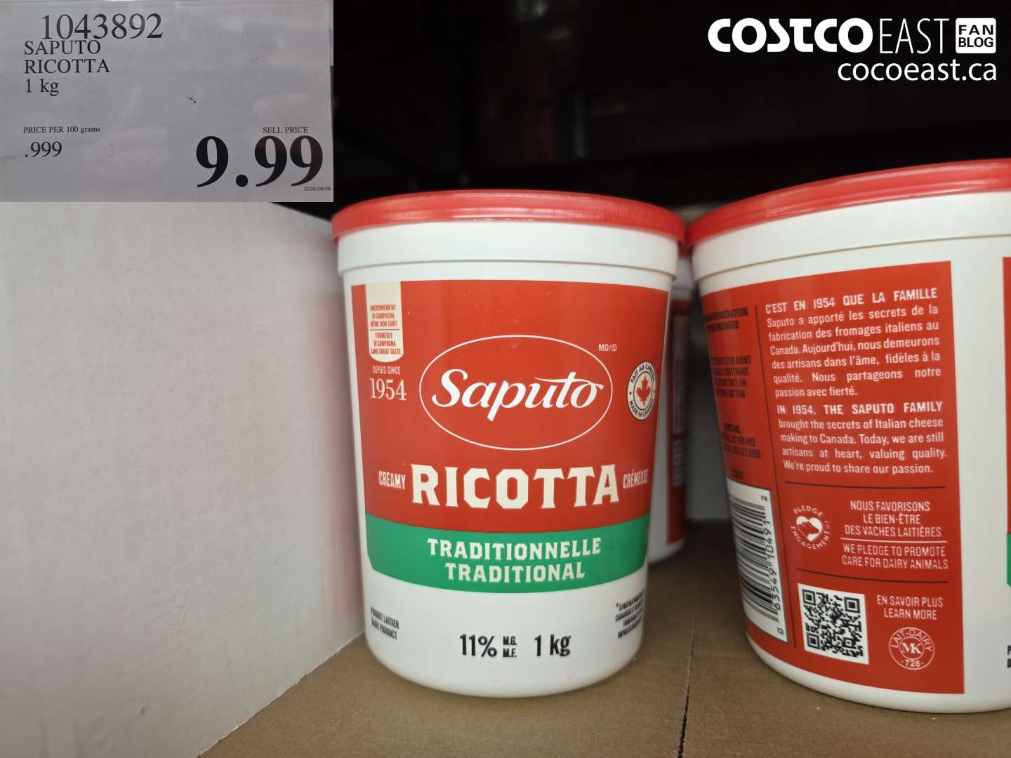1043892 SAPUTO RICOTTA 1 KG $9.99