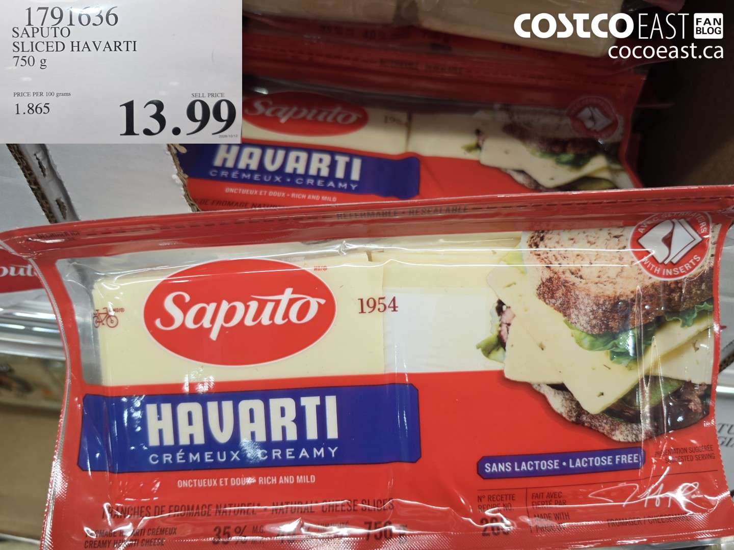 1791636 SAPUTO SLICED HAVARTI 750 G $13.99