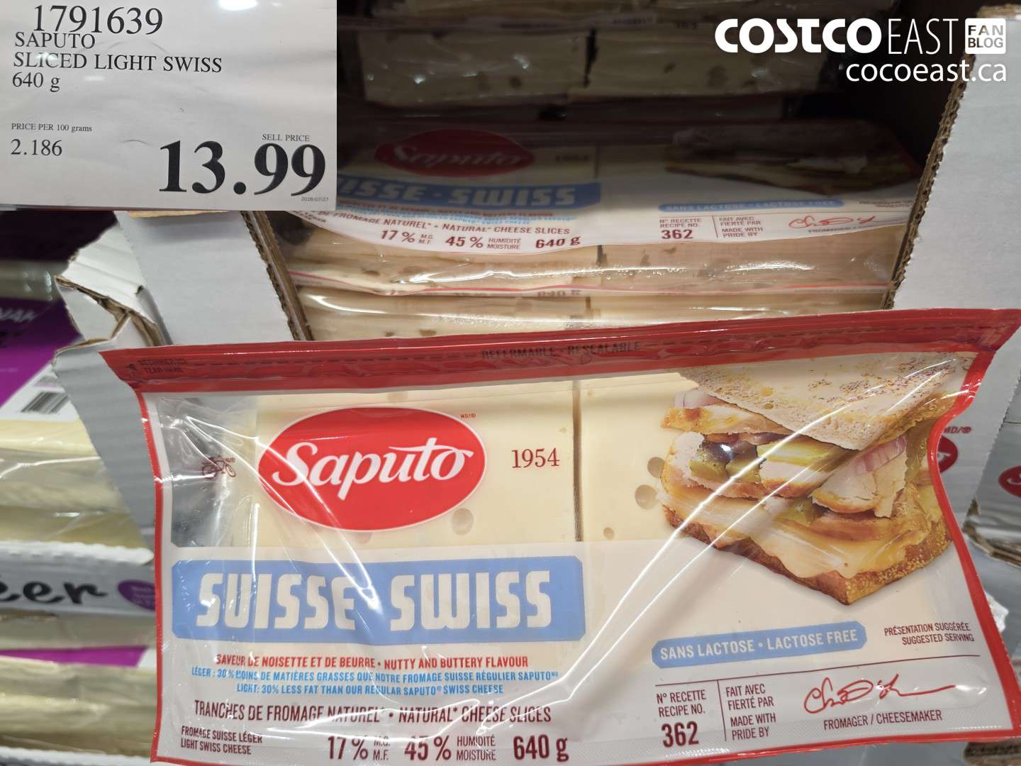 1791639 SAPUTO SLICED LIGHT SWISS 640 G $13.99