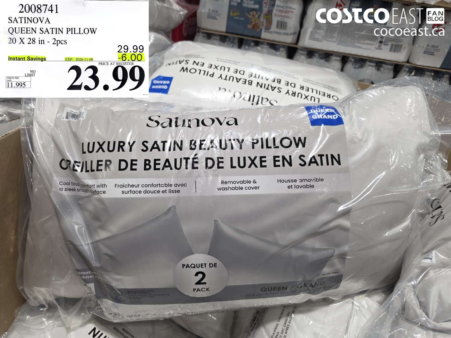 2008741 SATINOVA QUEEN SATIN PILLOW 20 X 28 IN - 2PCS ($6.00 INSTANT SAVINGS EXPIRES ON 2026-11-08) $23.99