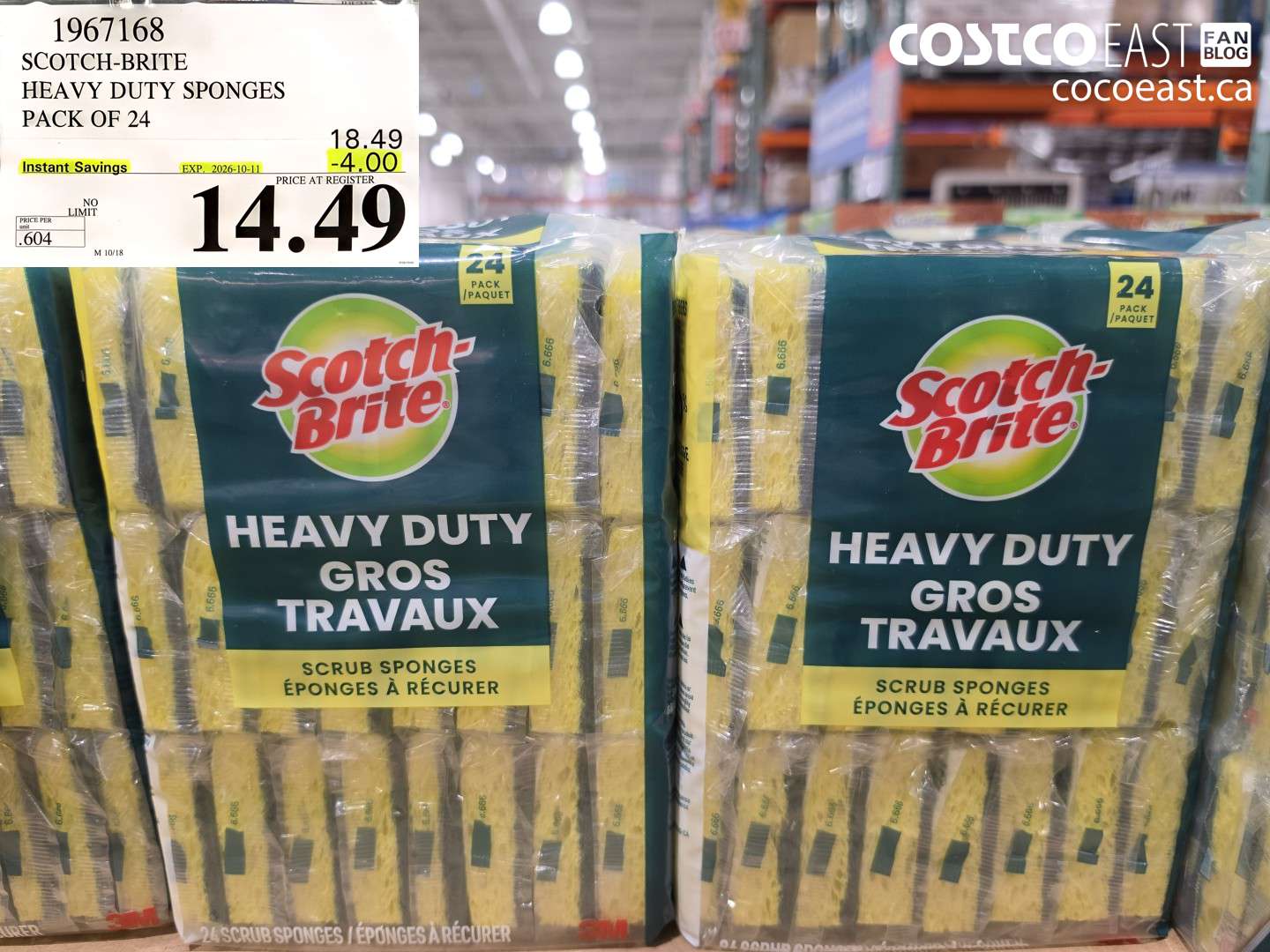 1967168 SCOTCH-BRITE HEAVY DUTY SPONGES PACK OF 24 ($4.00 INSTANT SAVINGS EXPIRES ON 2026-10-11) $14.49