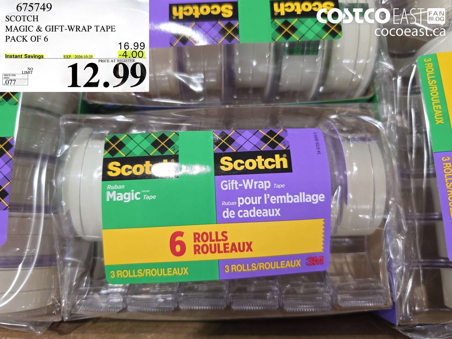675749 SCOTCH MAGIC & GIFT-WRAP TAPE PACK OF 6 ($4.00 INSTANT SAVINGS EXPIRES ON 2026-10-25) $12.99