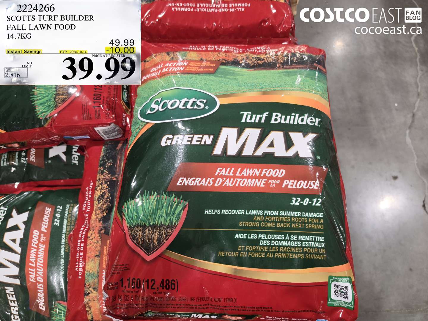 2224266 SCOTTS TURF BUILDER FALL LAWN FOOD 14.7KG ($10.00 INSTANT SAVINGS EXPIRES ON 2026-10-14) $39.99
