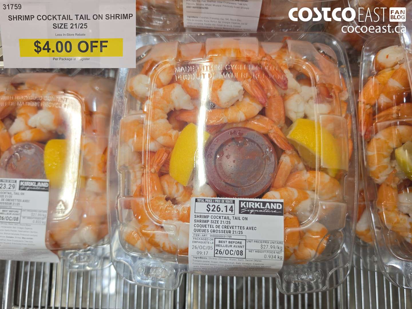 31759 SHRIMP COCKTAIL TAIL ON SHRIMP SIZE 21/25 ($4.00 INSTANT SAVINGS)