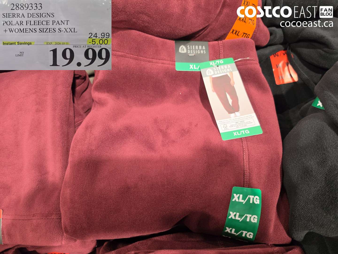 2889333 SIERRA DESIGNS POLAR FLEECE PANT WOMENS SIZES S-XXL ($5.00 INSTANT SAVINGS EXPIRES ON 2026-10-11) $19.99