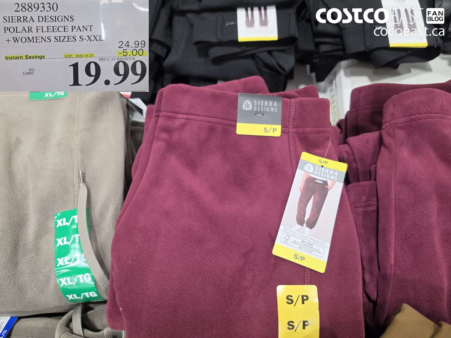 2889330 SIERRA DESIGNS POLAR FLEECE PANT + WOMENS SIZES S-XXL ($5.00 INSTANT SAVINGS EXPIRES ON 2026-10-25) $19.99