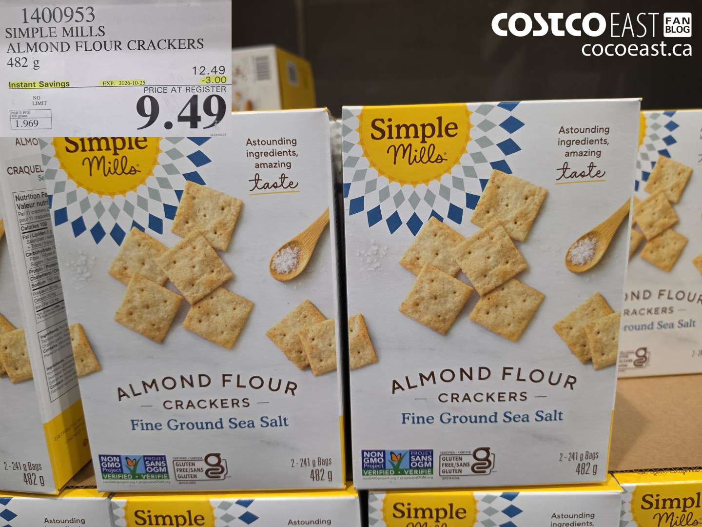 1400953 SIMPLE MILLS ALMOND FLOUR CRACKERS 482 G ($3.00 INSTANT SAVINGS EXPIRES ON 2026-10-25) $9.49