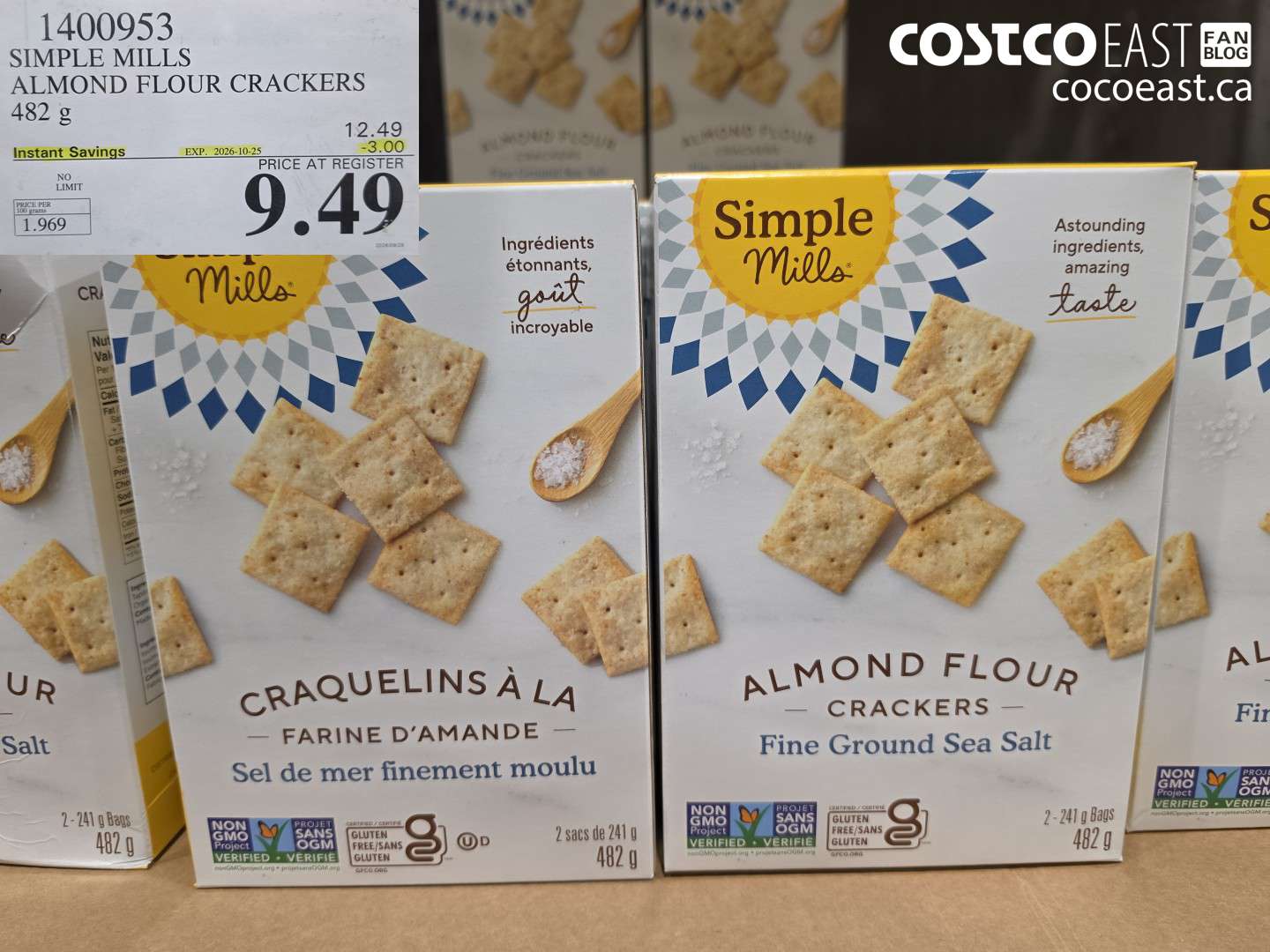 1400953 SIMPLE MILLS ALMOND FLOUR CRACKERS 482 G ($3.00 INSTANT SAVINGS EXPIRES ON 2026-10-25) $9.49