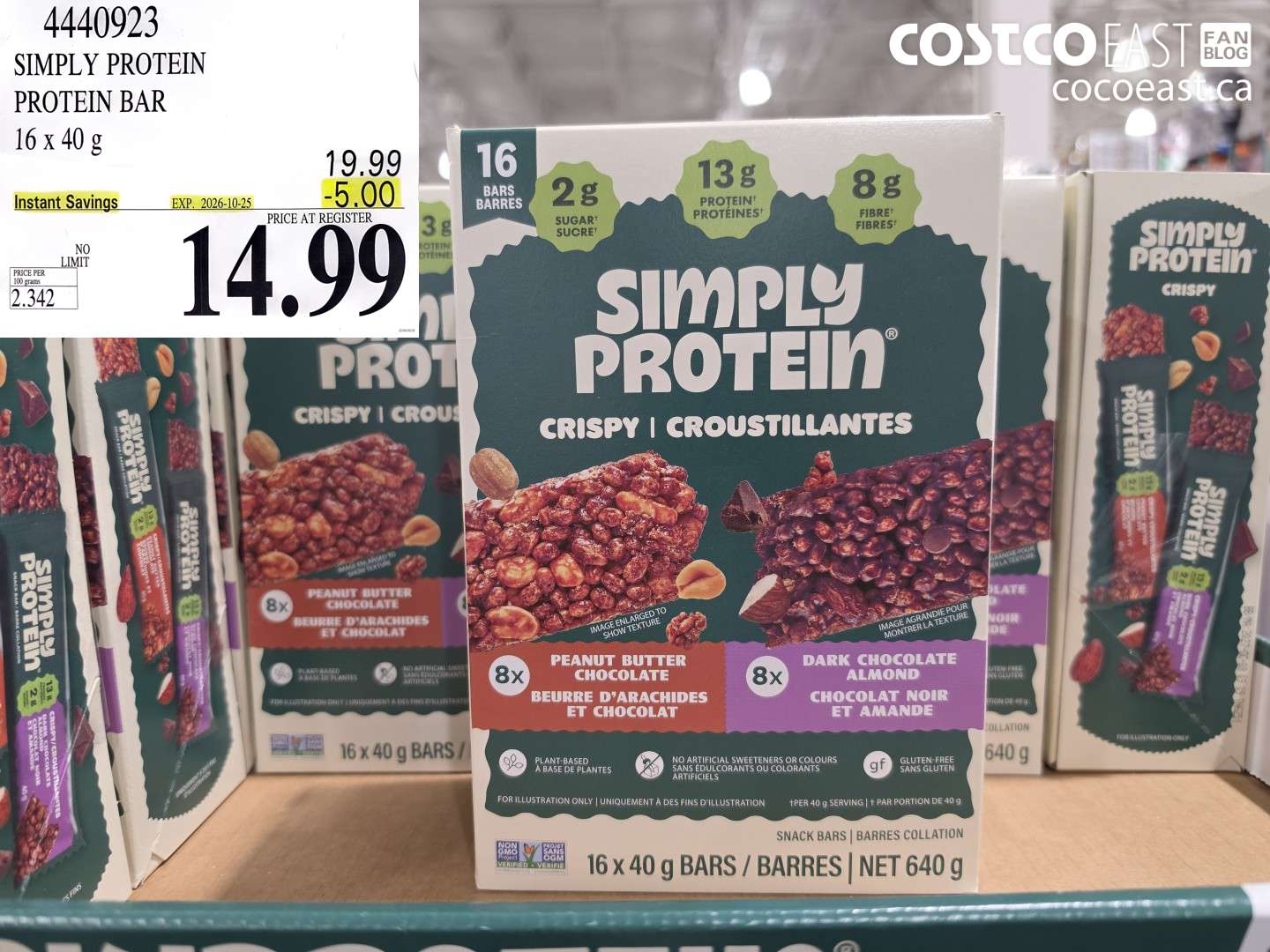 4440923 SIMPLY PROTEIN PROTEIN BAR 16 X 40 G ($5.00 INSTANT SAVINGS EXPIRES ON 2026-10-25) $14.99