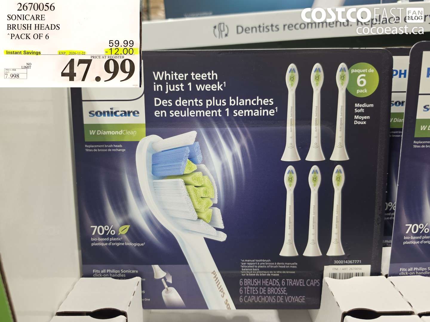 2670056 SONICARE BRUSH HEADS PACK OF 6 ($12.00 INSTANT SAVINGS EXPIRES ON 2026-11-22) $47.99