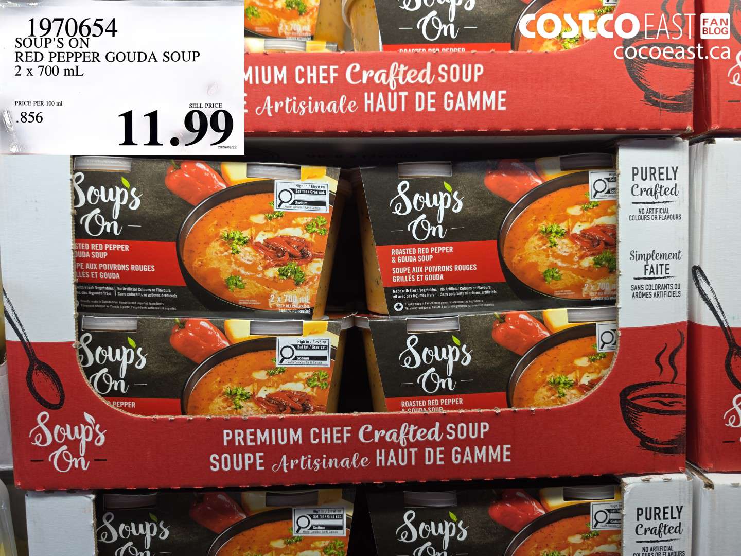 1970654 SOUP'S ON RED PEPPER GOUDA SOUP 2 X 700 ML $11.99
