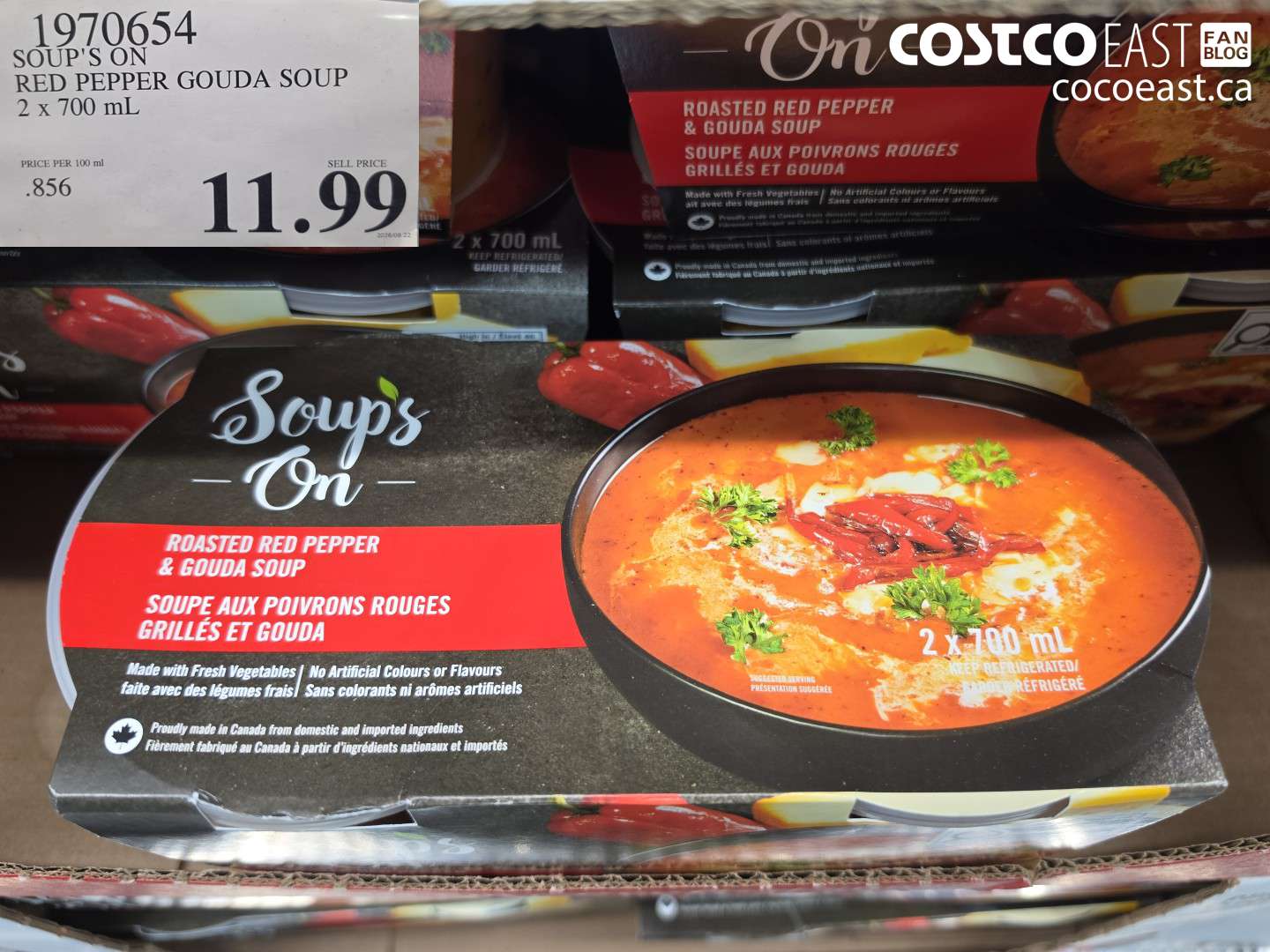 1970654 SOUP'S ON RED PEPPER GOUDA SOUP 2 X 700 ML $11.99