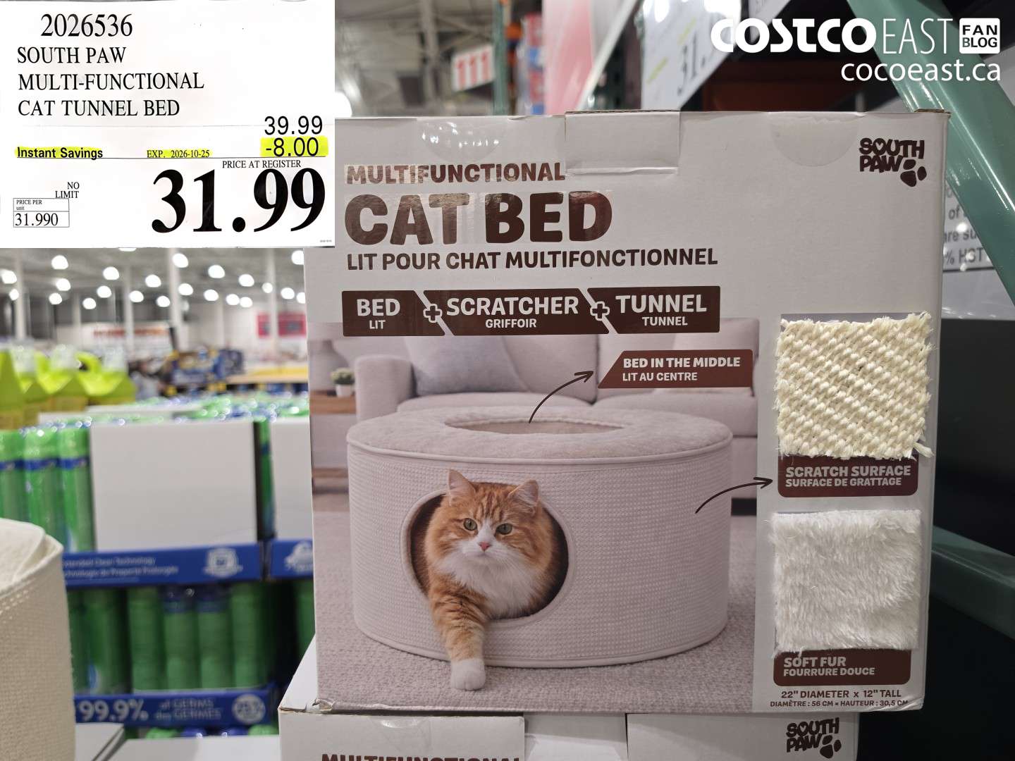 2026536 SOUTH PAW MULTI-FUNCTIONAL CAT TUNNEL BED ($8.00 INSTANT SAVINGS EXPIRES ON 2026-10-25) $31.99
