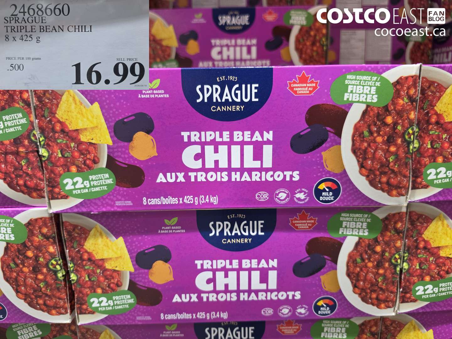 2468660 SPRAGUE TRIPLE BEAN CHILI 8 X 425 G $16.99