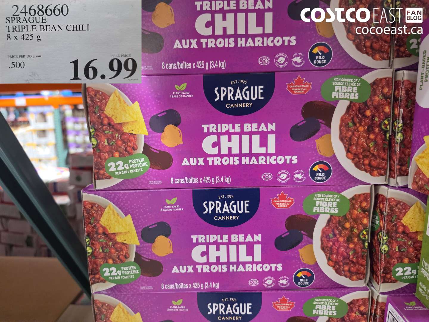 2468660 SPRAGUE TRIPLE BEAN CHILI 8 X 425 G $16.99