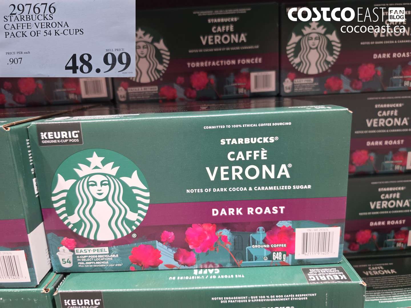 297676 STARBUCKS CAFFE VERONA PACK OF 54 K-CUPS $48.99
