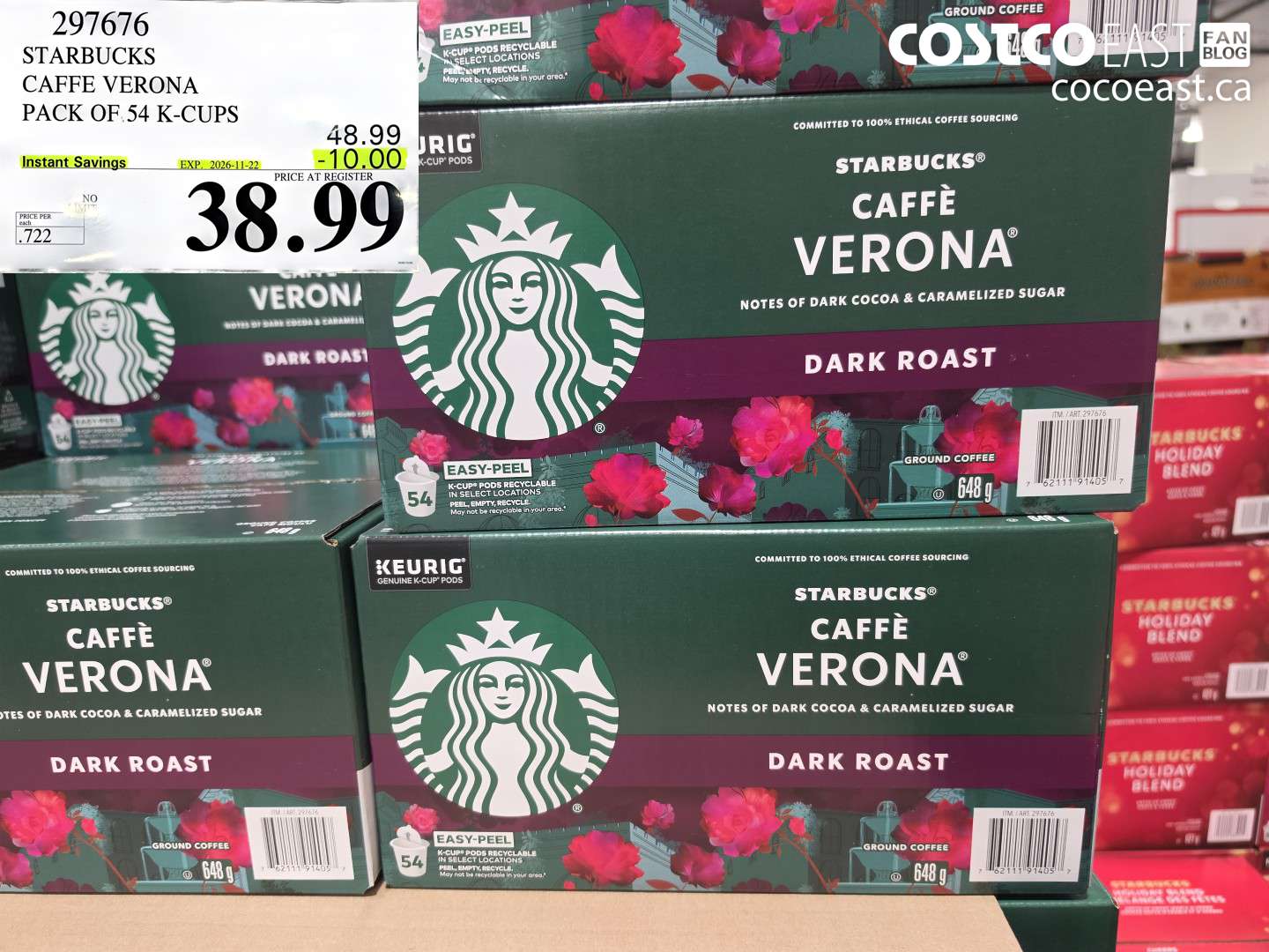 297676 STARBUCKS CAFFE VERONA PACK OF 54 K-CUPS ($10.00 INSTANT SAVINGS EXPIRES ON 2026-11-22) $38.99