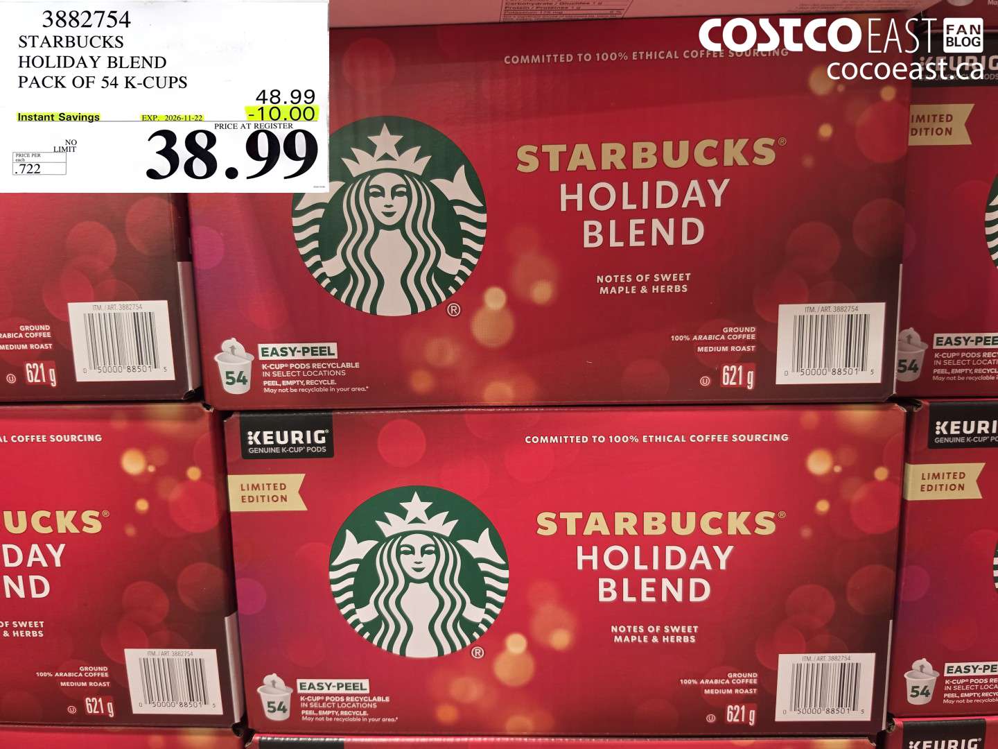3882754 STARBUCKS HOLIDAY BLEND PACK OF 54 K-CUPS ($10.00 INSTANT SAVINGS EXPIRES ON 2026-11-22) $38.99