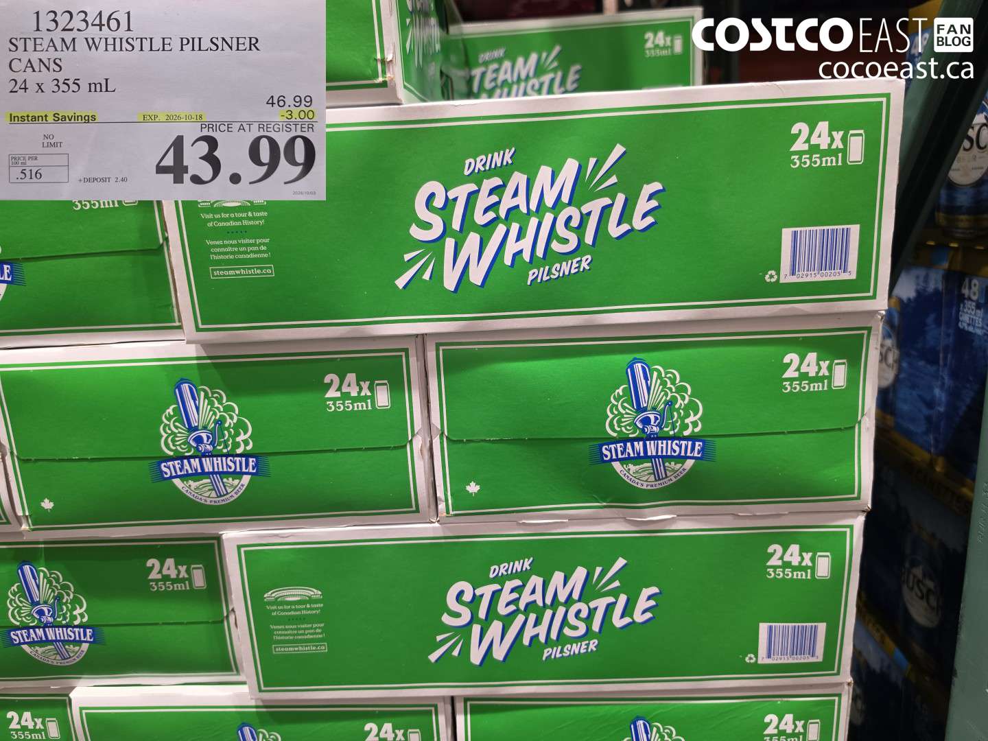 1323461 STEAM WHISTLE PILSNER CANS 24 X 355 ML ($3.00 INSTANT SAVINGS EXPIRES ON 2026-10-18) $43.99