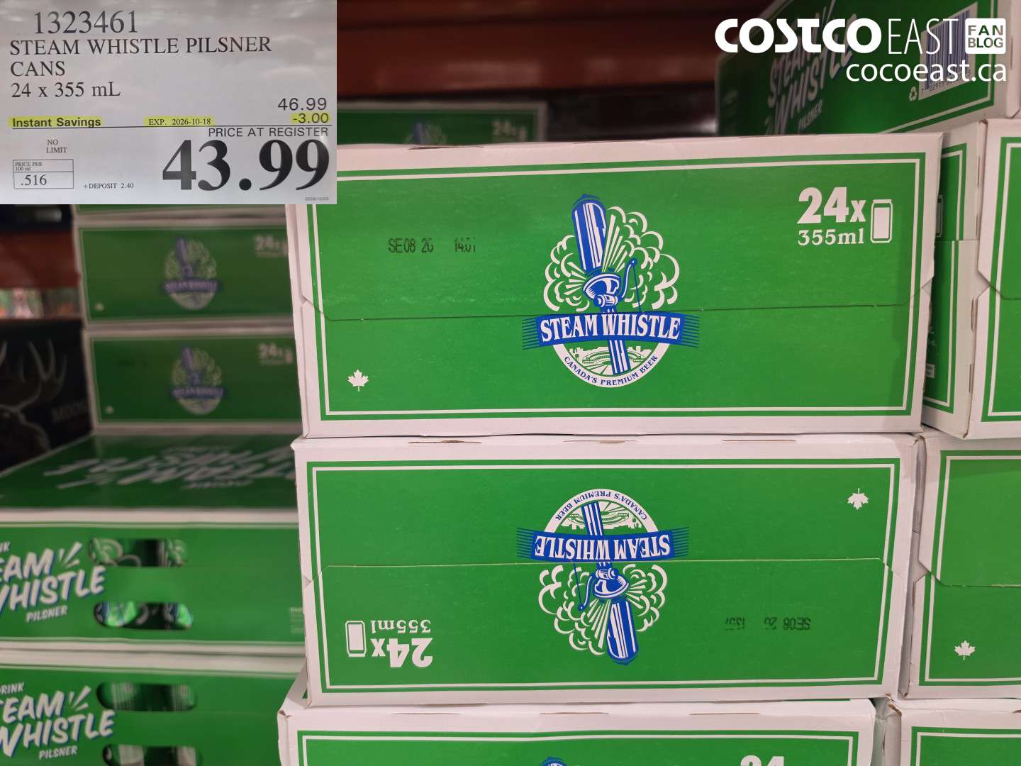 1323461 STEAM WHISTLE PILSNER CANS 24 X 355 ML ($3.00 INSTANT SAVINGS EXPIRES ON 2026-10-18) $43.99
