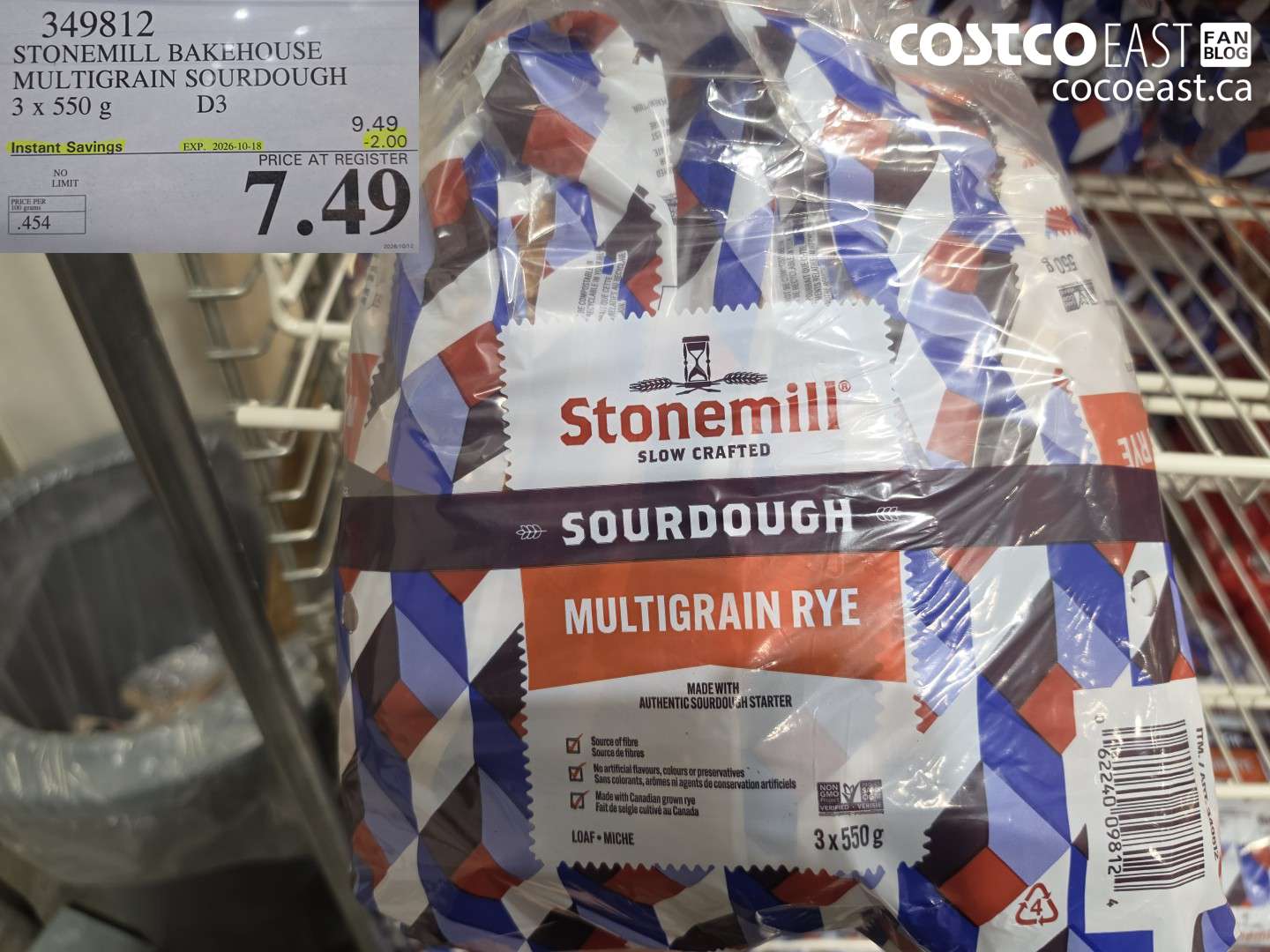 349812 STONEMILL BAKEHOUSE MULTIGRAIN SOURDOUGH 3 X 550 G ($2.00 INSTANT SAVINGS EXPIRES ON 2026-10-18) $7.49