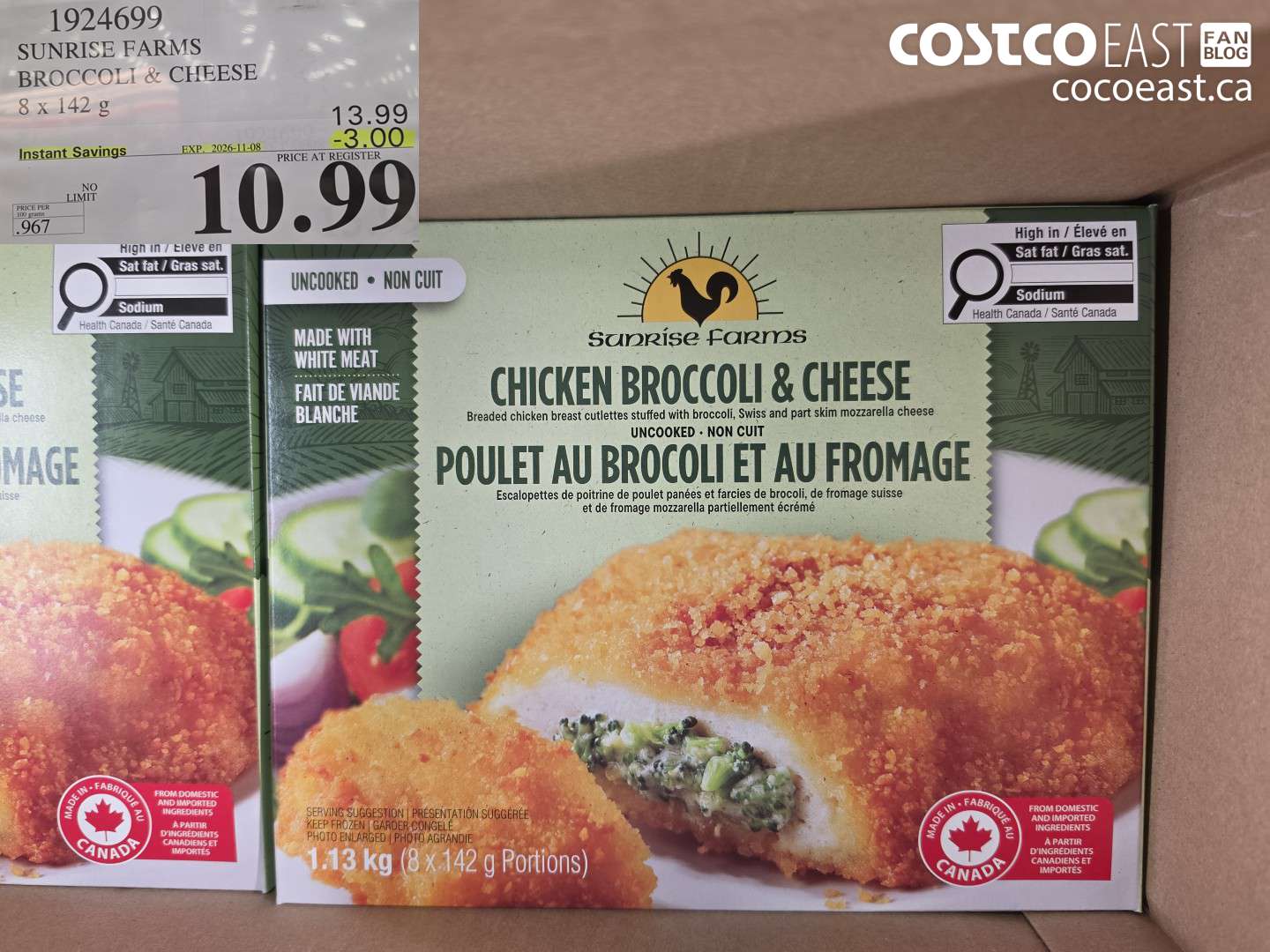 1924699 SUNRISE FARMS BROCCOLI & CHEESE 8 X 142 G ($3.00 INSTANT SAVINGS EXPIRES ON 2026-11-08) $10.99