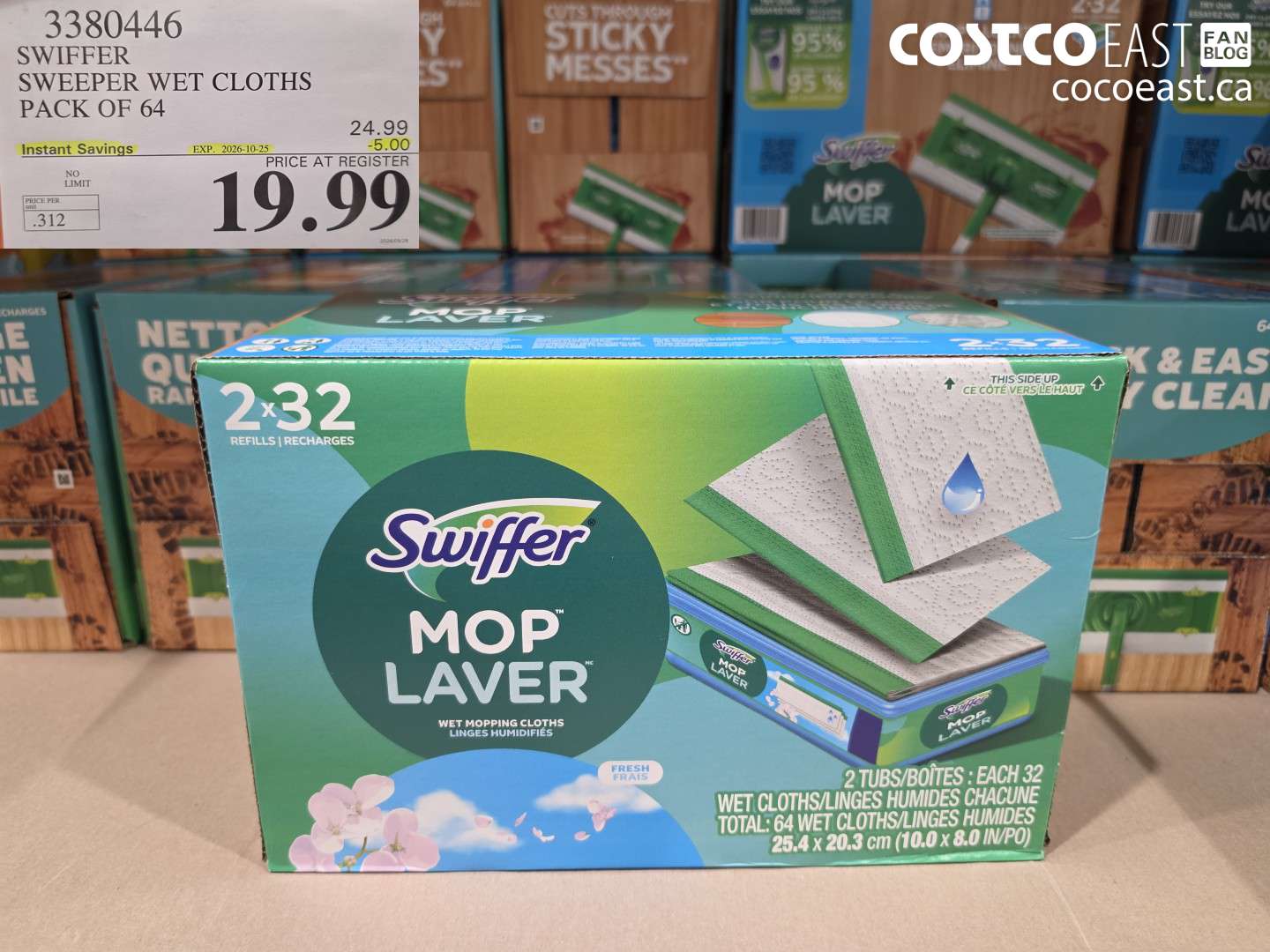 3380446 SWIFFER SWEEPER WET CLOTHS PACK OF 64 ($5.00 INSTANT SAVINGS EXPIRES ON 2026-10-25) $19.99