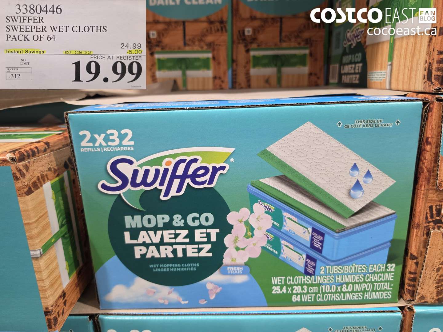 3380446 SWIFFER SWEEPER WET CLOTHS PACK OF 64 ($5.00 INSTANT SAVINGS EXPIRES ON 2026-10-25) $19.99