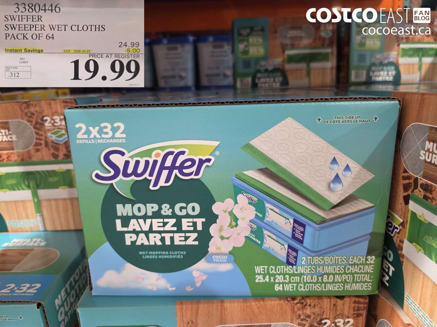 3380446 SWIFFER SWEEPER WET CLOTHS PACK OF 64 ($5.00 INSTANT SAVINGS EXPIRES ON 2026-10-25) $19.99