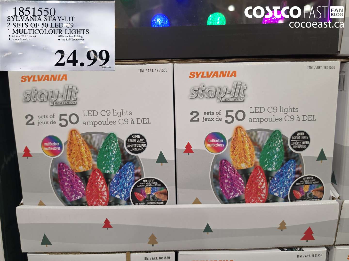 1851550 SYLVANIA STAY-LIT 2 SETS OF 50 LED C9 MULTICOLOUR LIGHTS $24.99