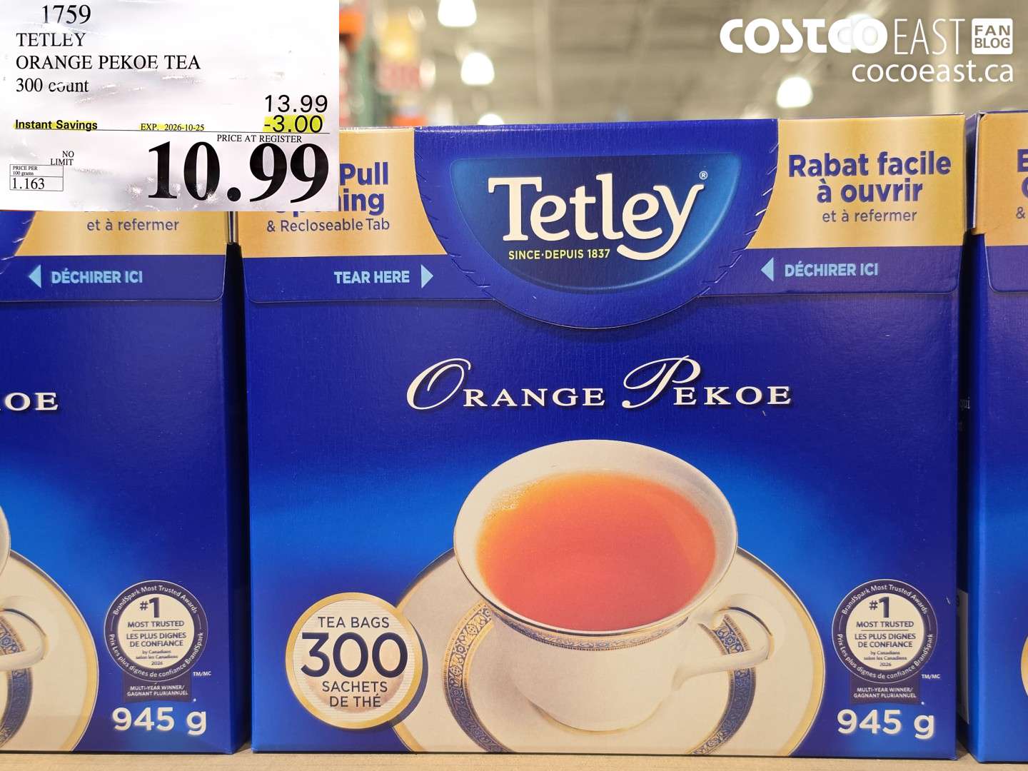 1759 TETLEY ORANGE PEKOE TEA 300 COUNT ($3.00 INSTANT SAVINGS EXPIRES ON 2026-10-25) $10.99