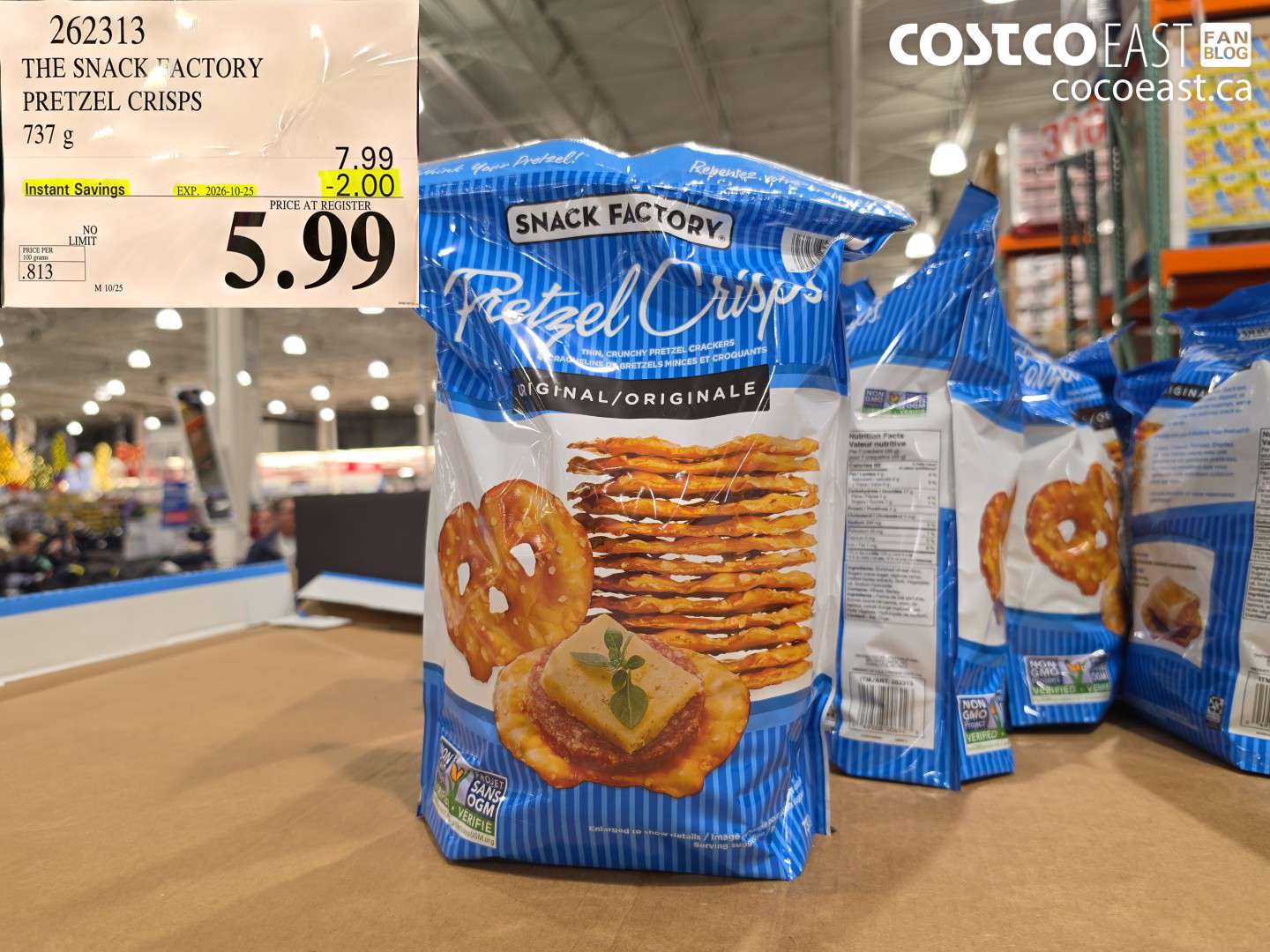 262313 THE SNACK FACTORY PRETZEL CRISPS 737 G ($2.00 INSTANT SAVINGS EXPIRES ON 2026-10-25) $5.99