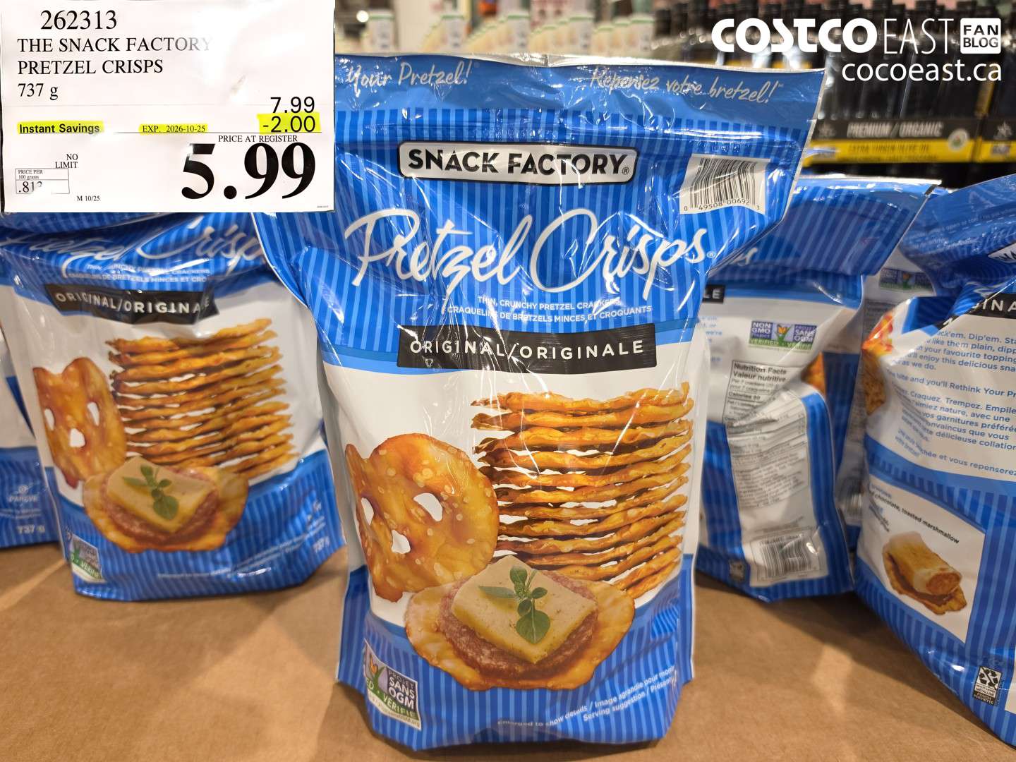 262313 THE SNACK FACTORY PRETZEL CRISPS 737 G ($2.00 INSTANT SAVINGS EXPIRES ON 2026-10-25) $5.99