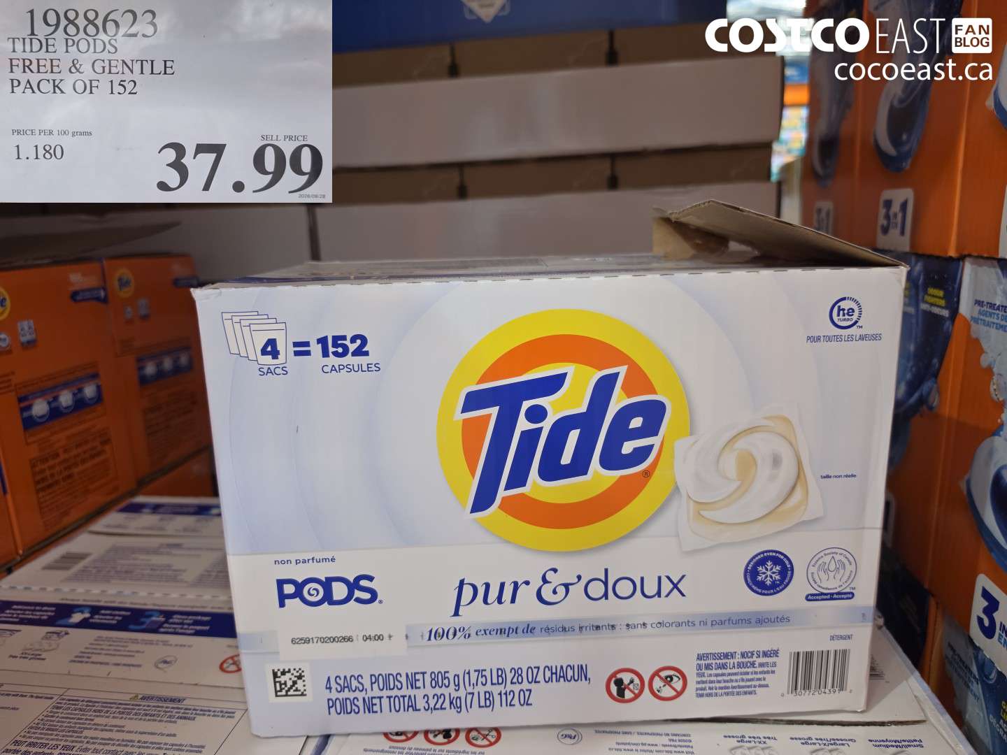 1988623 TIDE PODS FREE & GENTLE PACK OF 152 $37.99