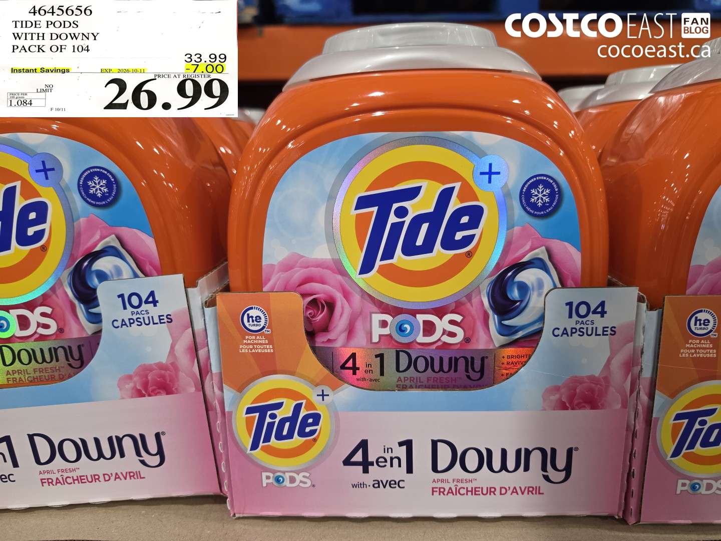 4645656 TIDE PODS WITH DOWNY PACK OF 104 ($7.00 INSTANT SAVINGS EXPIRES ON 2026-10-11) $26.99