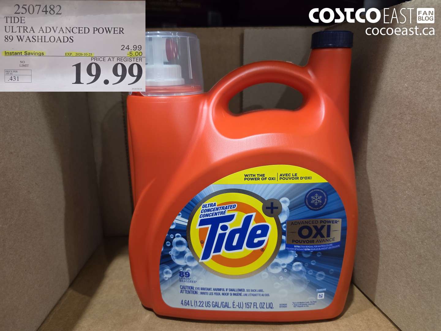 2507482 TIDE ULTRA ADVANCED POWER 89 WASHLOADS ($5.00 INSTANT SAVINGS EXPIRES ON 2026-10-25) $19.99