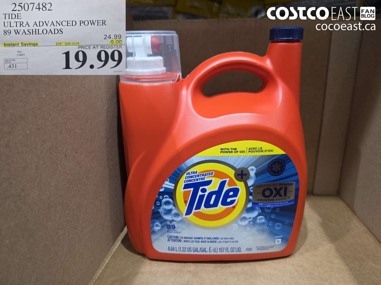 2507482 TIDE ULTRA ADVANCED POWER 89 WASHLOADS ($5.00 INSTANT SAVINGS EXPIRES ON 2026-10-25) $19.99