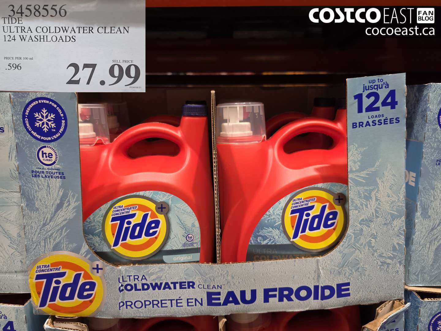 3458556 TIDE ULTRA COLDWATER CLEAN 124 WASHLOADS $27.99