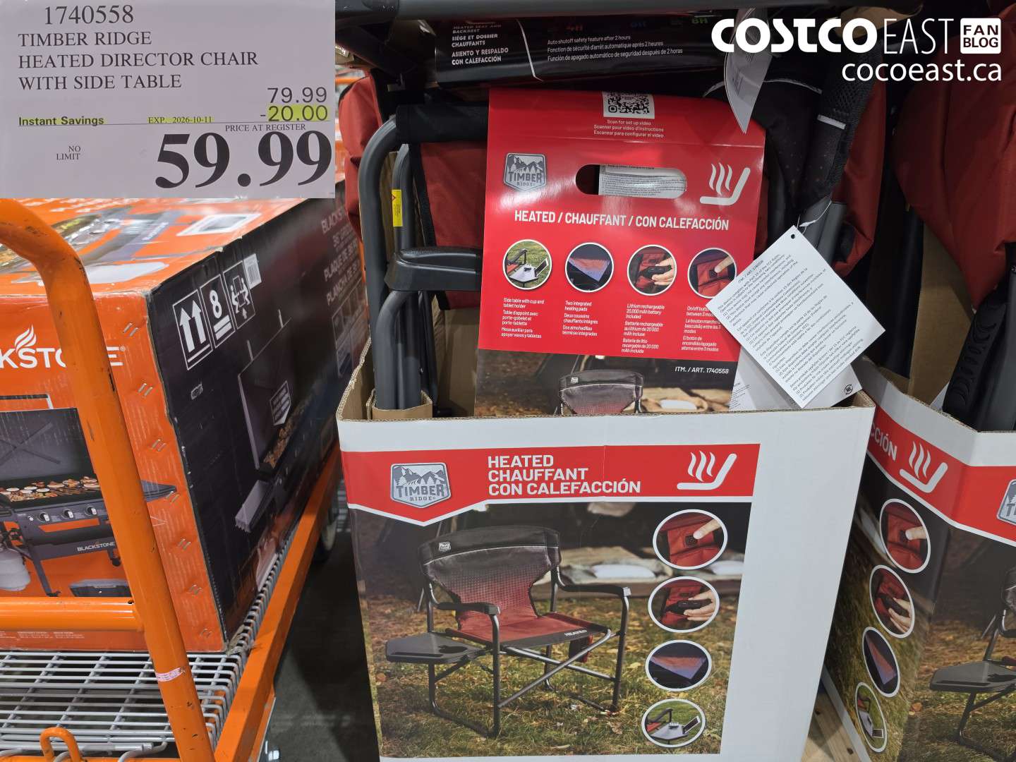 1740558 TIMBER RIDGE HEATED DIRECTOR CHAIR WITH SIDE TABLE ($20.00 INSTANT SAVINGS EXPIRES ON 2026-10-11) $59.99