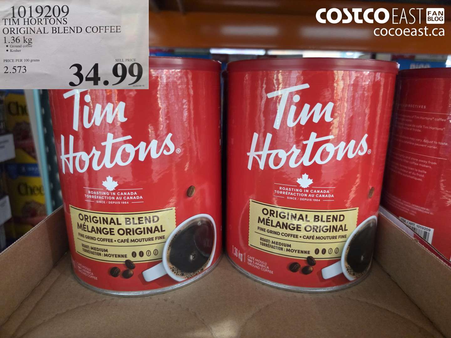1019209 TIM HORTONS ORIGINAL BLEND COFFEE 1.36 KG $34.99