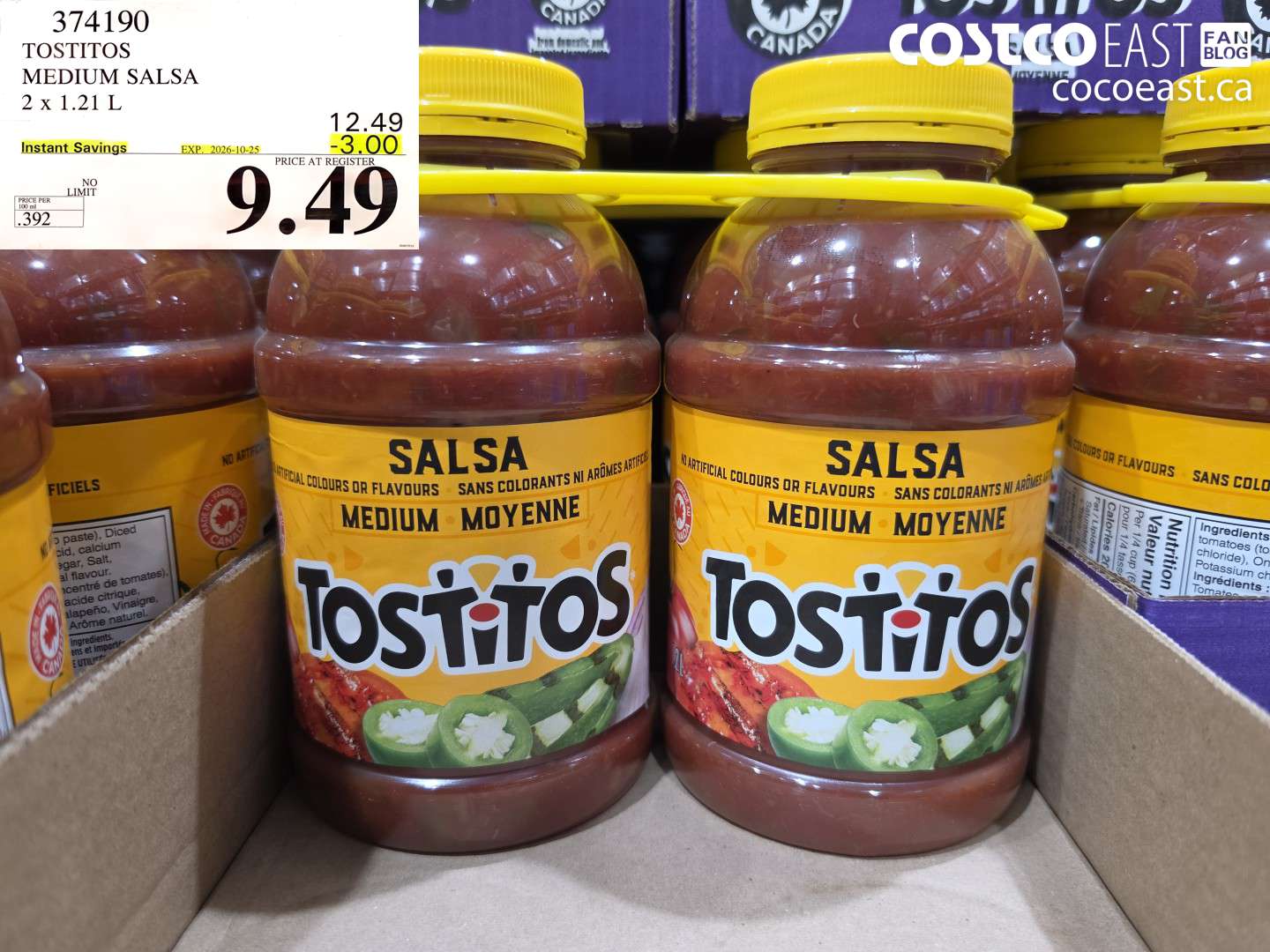 374190 TOSTITOS MEDIUM SALSA 2 X 1.21 L ($3.00 INSTANT SAVINGS EXPIRES ON 2026-10-25) $9.49