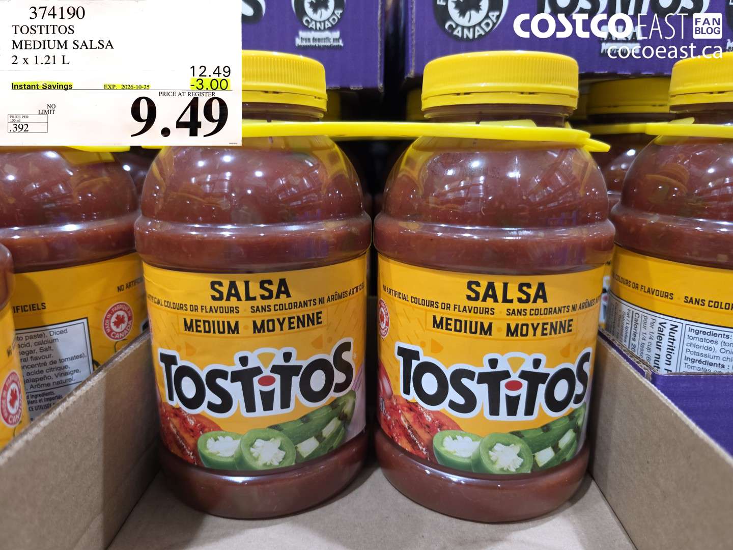 374190 TOSTITOS MEDIUM SALSA 2 X 1.21 L ($3.00 INSTANT SAVINGS EXPIRES ON 2026-10-25) $9.49